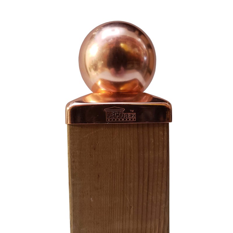 Decorex Hardware Solid Copper Ball Post Cap for 4x4 Wood Posts (3.5" x 3.5") â€“ Heavy 20-Gauge Real Copper Outdoor Fence & Deck Post Cap â€“ Rust-Free Decorative Ball Top â€“ Decorex Hardware - Image 4